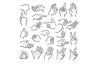 Hands gestures. Human pointing hands showing thumbs up down like best