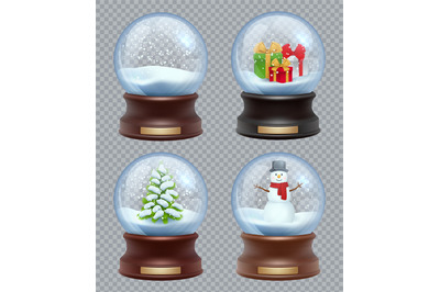 Glass snow ball. Crystallizing magical christmas toy snowglobe vector