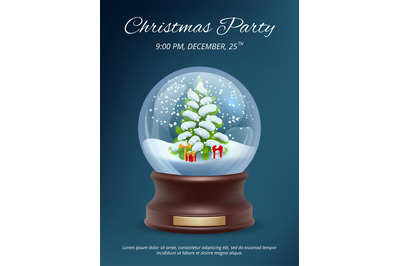 Christmas poster. Transparent crystallizing magic snowglobe christmas