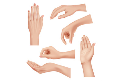 Hands gestures. Female caring skin palm and fingers nails woman cosmet