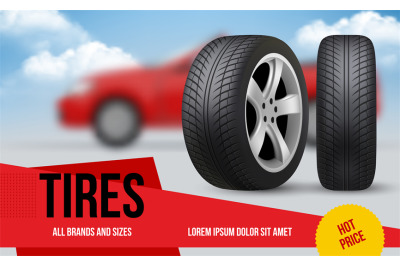 Wheel ads. Brochure template with car wheels automobile item discount