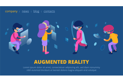 VR concept. Augmented reality technology web page. Isometric vector ch