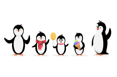 Happy penguin family. Penguins isolated on white background. Vector cu