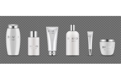 Cosmetic bottles. Realistic silver white packaging for serum&2C; cream&2C; s