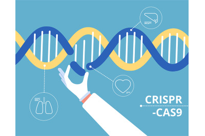 Crispr cas9 concept. Biochemical engineering medical gen research muta