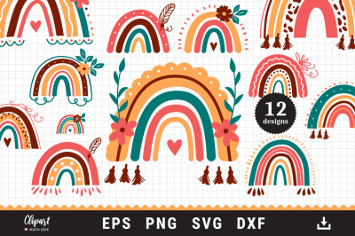 Rainbow svg cut file, Boho rainbow clipar, SVG, DXF, PNG, EPS