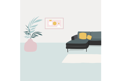 Living room interior with sofa flat design