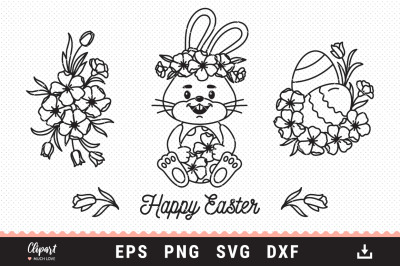Easter svg files, Easter bunny, Easter eggs, flowers