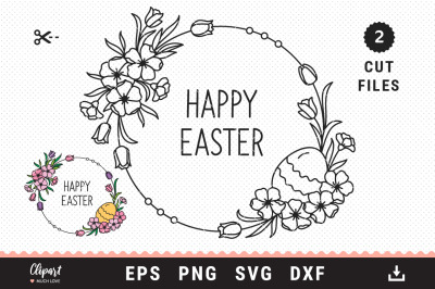 Easter floral wreath SVG, PNG, DXF, EPS. Easter circle monogram