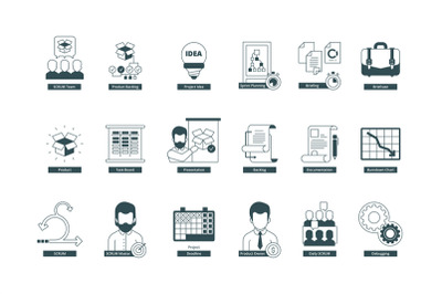 Agility icons. Scrum methodology professional meeting conference maste