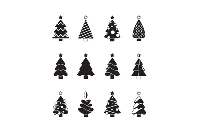 Christmas tree icon. Nature celebration symbols trees decorated with g