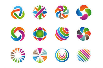 Globe abstract logo. Colored business circles round identity shapes ve