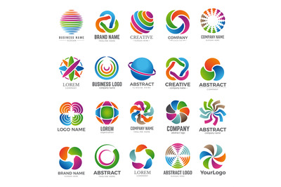 Business globe logo. Advertising abstract round colored shapes graph c