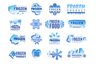 Ice product logo. Frozen food business identity blue vector cold graph