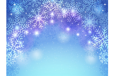 Snowflakes background. Holiday christmas greeting card decoration blue