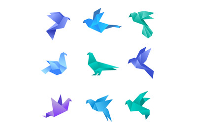 Origami dove. Pigeon birds from paper stylized polygon geometrical abs