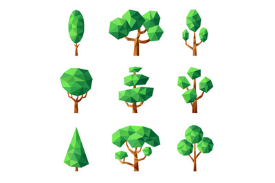 Poly tree. Green nature season plants vector stylized geometrical form