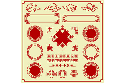 Oriental elements. Ornate clouds frames borders dividers traditional a