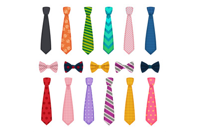 Tie and bows. Colored fashion clothes accessories for men shirts suits