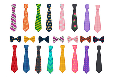 Tie collection. Men suits accessories bows and ties fashioned vector i