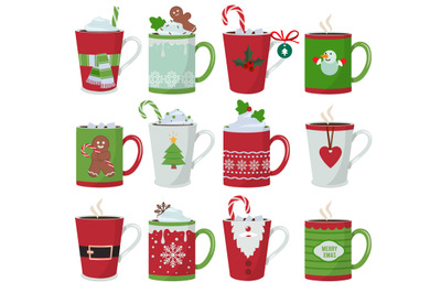 Christmas mug. Holiday decoration at vessel for hot drinks coffee latt