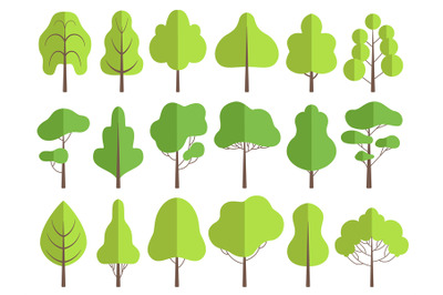 Flat trees. Nature green collection of plants vector trees illustratio