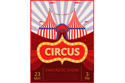 Circus invitation. Festival or party event poster template with stripe