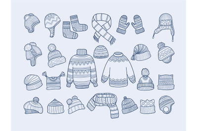 Winter clothes. Xmas fashion hat mittens socks sweater scarf vector do