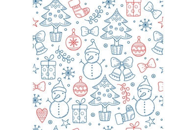 Christmas pattern. Winter season graphic snowflakes clothes gifts star