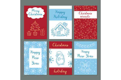 Christmas cards. Winter celebration greetings cards cute images snowfl