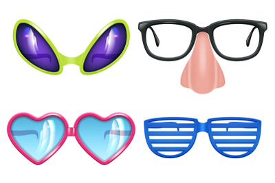 Masquerade glasses. Celebration funny items different forms of party m