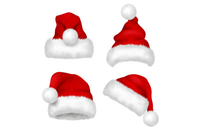 Santa hat. Red velvet christmas santa traditional hat with fur vector