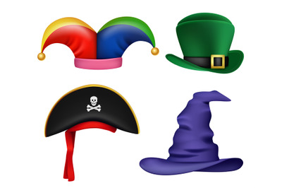 Masquerade hats. Funny colored costumes and masks clothing elements fo