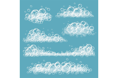 Foaming bubbles. Soapy transparent circles and balls white realistic v