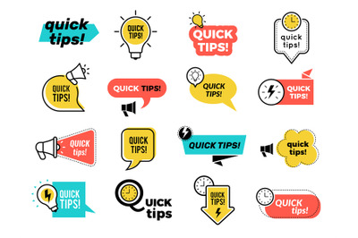 Quick tips badges. Graphic stickers ideas reminders quickly thinks sol