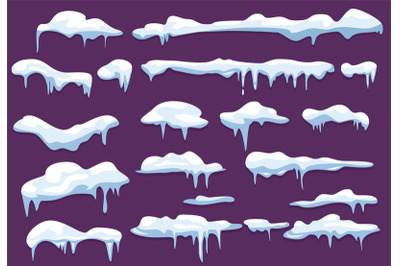 Winter snowcap. Weather decoration elements snow frozen icicles snowfl