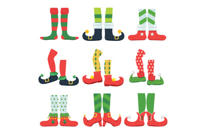 Elf feet. Christmas fairytale character colorful stylish boots santa s