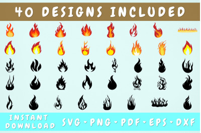 Fire SVG Bundle - 40 Designs, Flames SVG, Cricut Cut Files