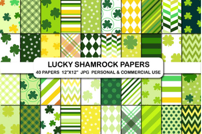St Patricks Shamrock Pattern Digital Papers Set