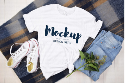 White T-Shirt Mockup with Scarf