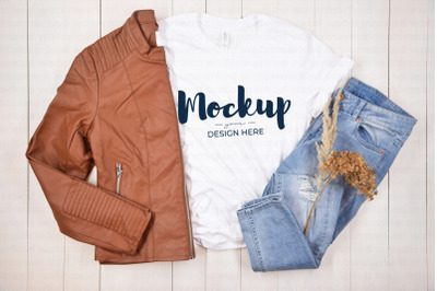 Casual White Shirt Mockup with Leather Jacket