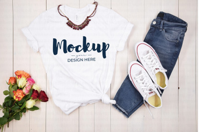 White Shirt Mockup with Flowers