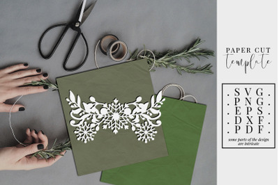 Winter border paper cut template, snowflake SVG, christmas