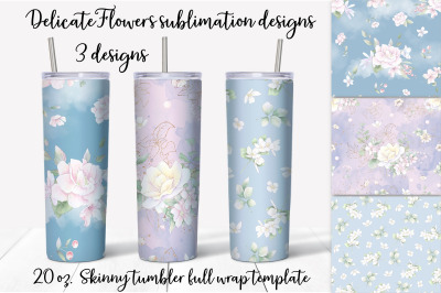 Delicate Flowers  sublimation design. Skinny tumbler wrap design.