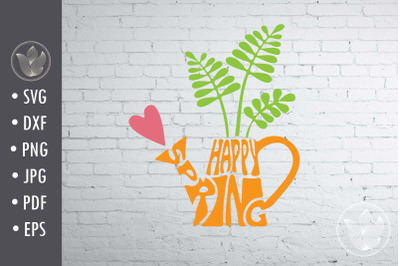 Happy Spring svg cut file, watering can shape, lettering design