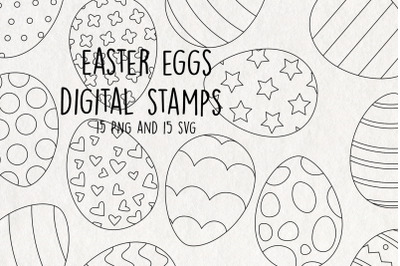 Easter Eggs SVG Clipart Black and White | Set of 15