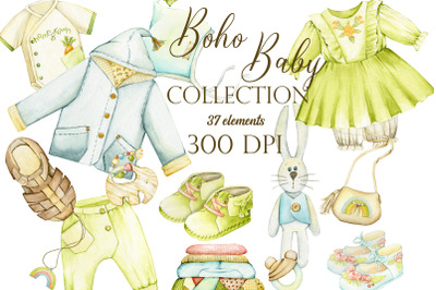 Clipart watercolor Boho Baby, Baby watercolor clipart, Kid&#039;s Eco Style