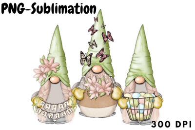 Three Spring Green Gnomes Png Sublimation
