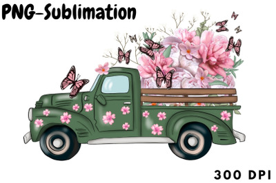 Spring Truck With Flowers Png Sublimation