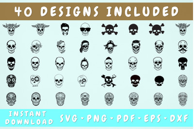 Skull SVG Bundle - 40 Designs&2C; Cricut Cut Files